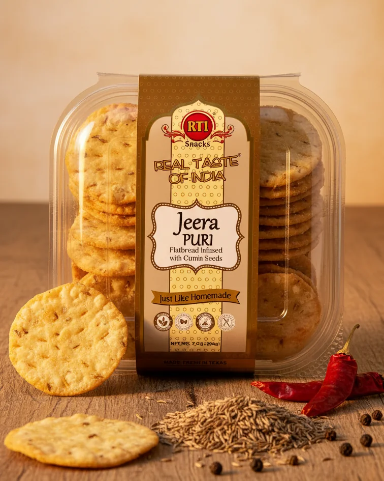 Jeera Puri with whole cumin seeds and dried red chilies