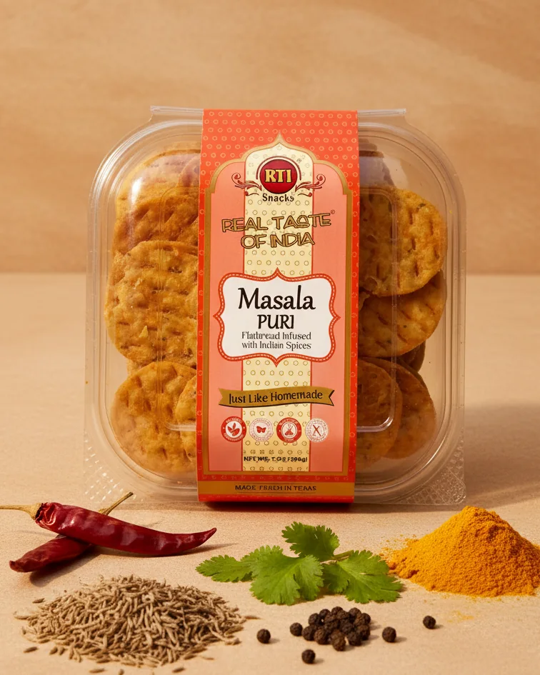 Masala Puri with turmeric, coriander, chili and black pepper