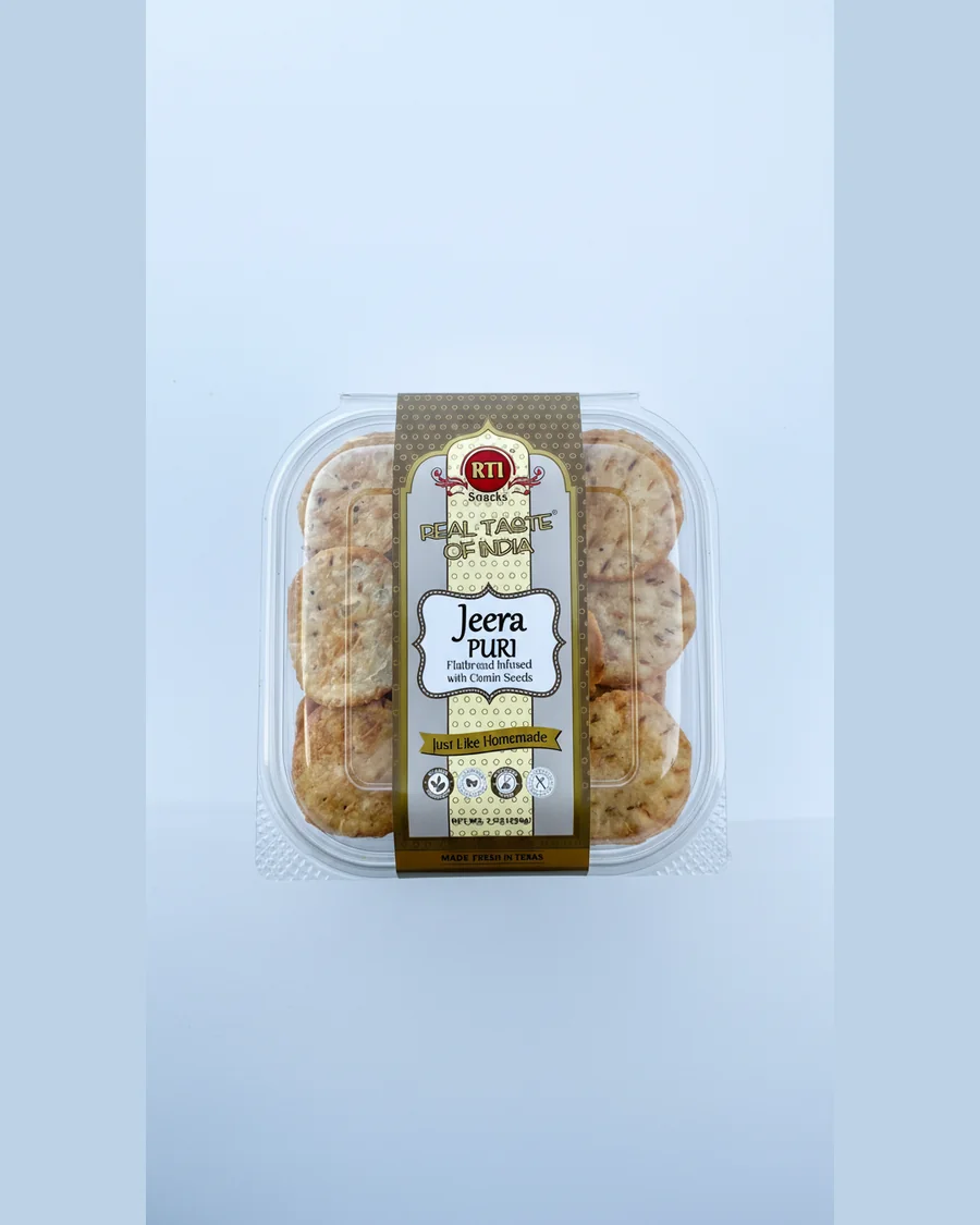 RTI Jeera Puri container, flatbread infused with cumin seeds, 7 oz